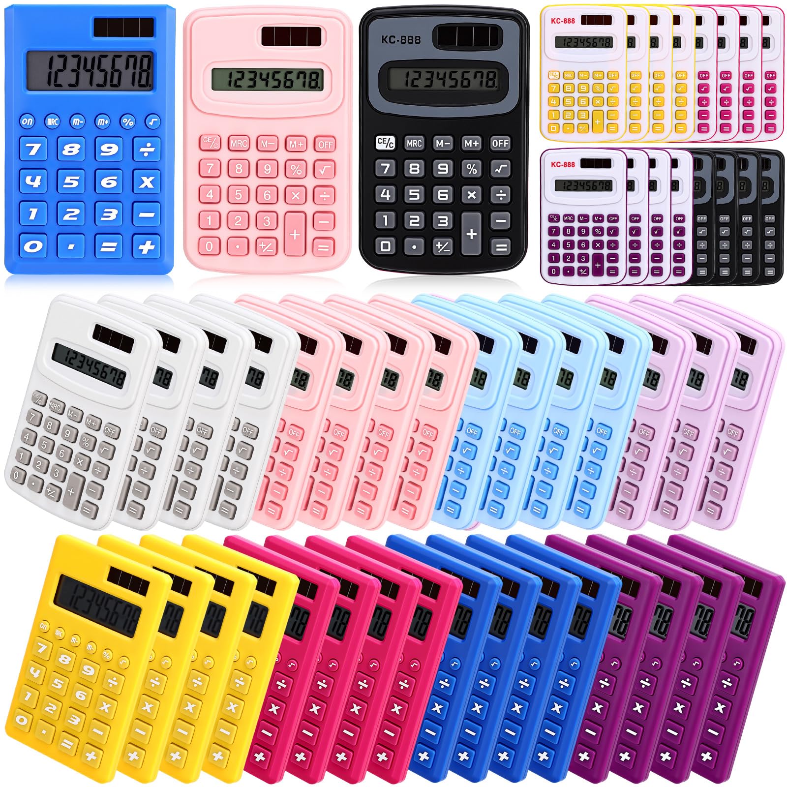 Yunsailing 48 calcolatrici tascabili a 8 cifre, piccole calcolatrici standard di base, per studenti, bambini, insegnanti, scuola, scrivania, casa, ufficio, 3 design (fresco)