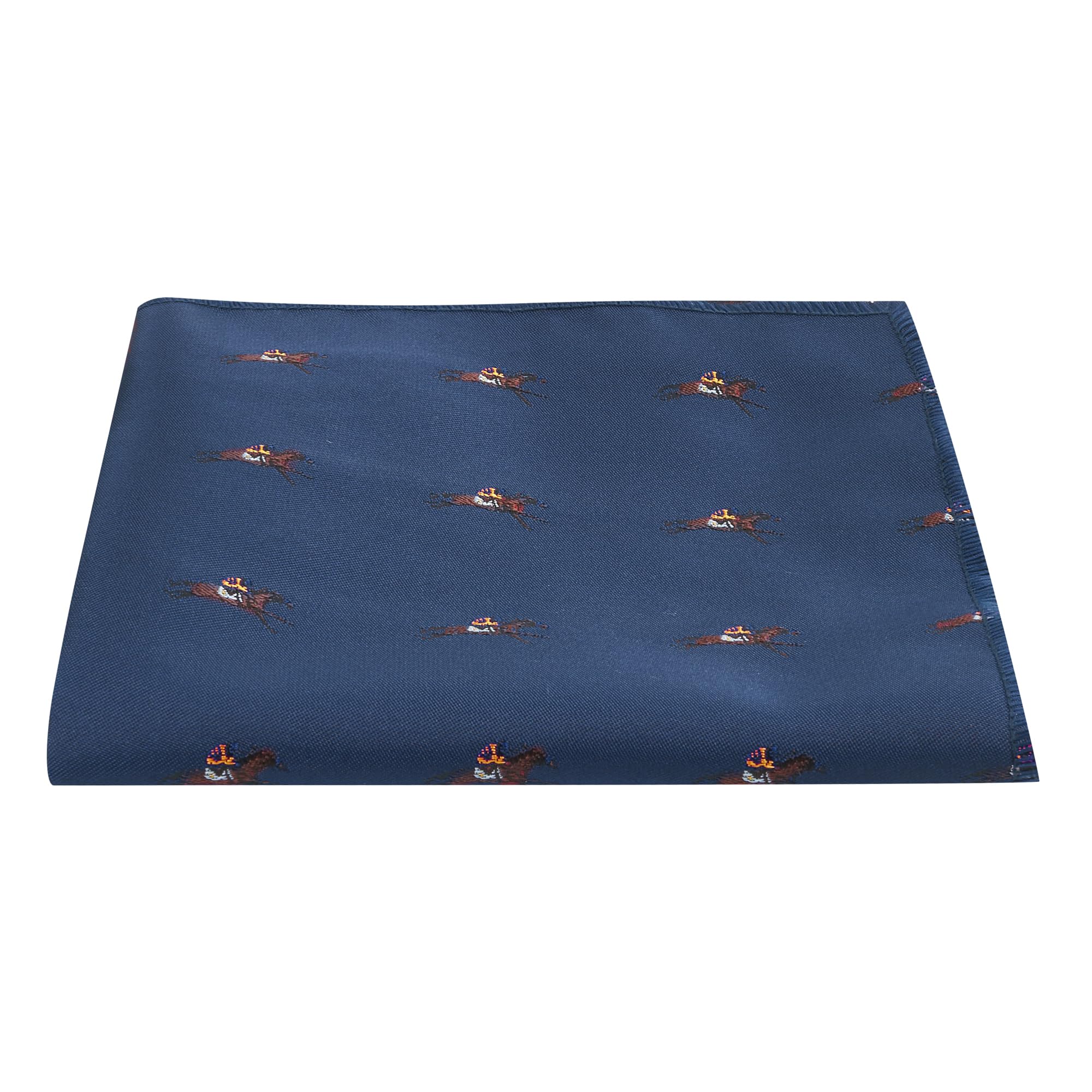 Navy Blue Embroidered Horse and Jockey Pocket Square, Handkerchief
