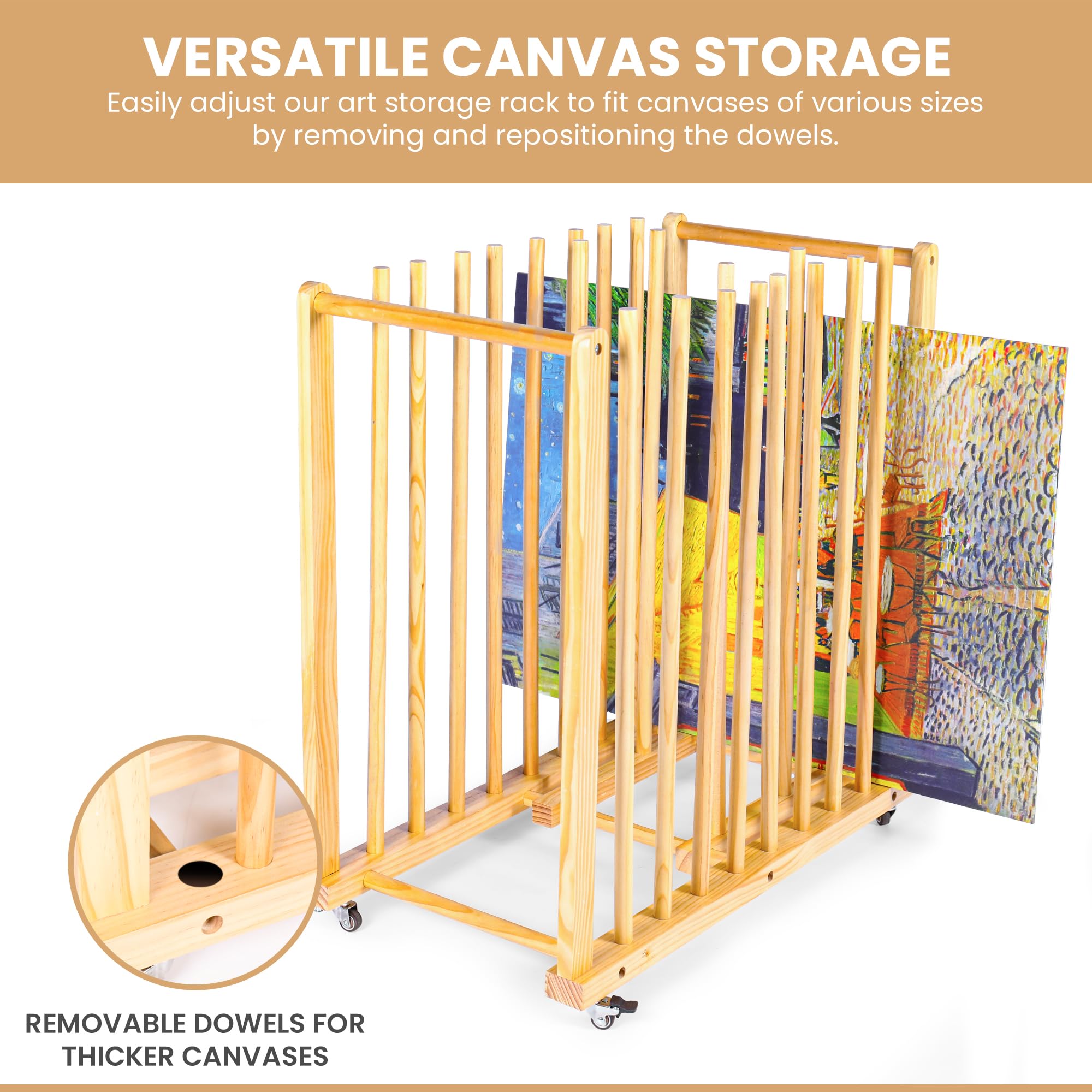 Art Studio, organizer per tele, stendibiancheria con pannelli regolabili, manici e ruote per opere d'arte, tavole in tela, cornici e stampe