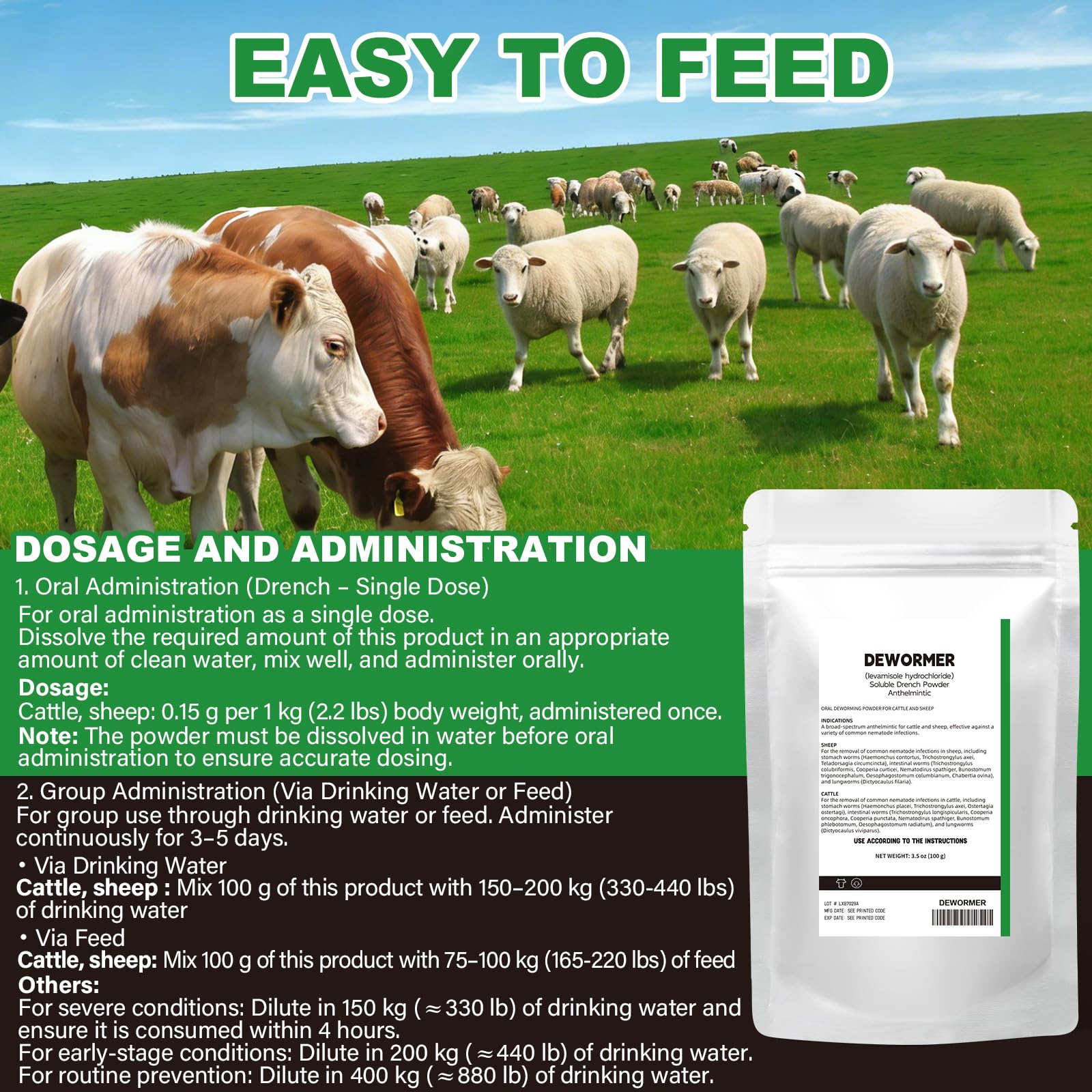 BiKontrun Soluble Drench Powder, Dewormer for Cattle and Sheep, 3.5 oz (100 g) — view 7