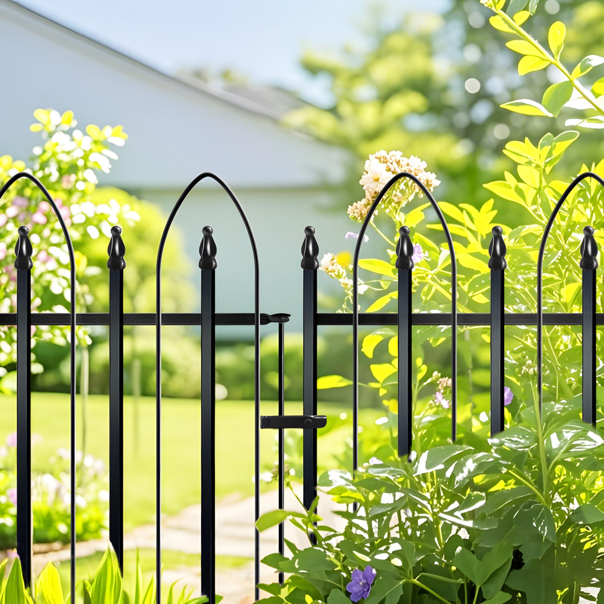 Thealyn Dekorativer Gartenzaun aus Metall, 81H x 61W cm, 4 Panels + 1 Gate | 3m Gesamtlänge Metallumrandung, faltbar, Landschaftszaun, Hund, Haustier für Blumenbett, Hof, Tierbarriere