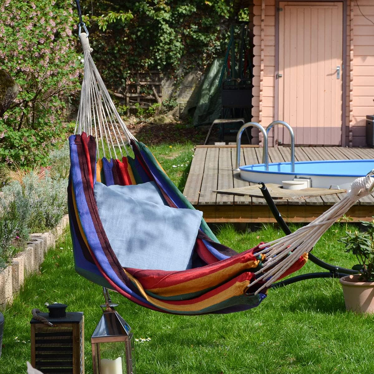 AMANKA Hamac en Coton XXL pour Deux Personnes - 400x160cm - Jusqu'à 150kg - Tissu de Détente pour Jardin Maison Plage Campagne Montagne - Accessoire de Repos Durable - Usage Extérieur Intérieur