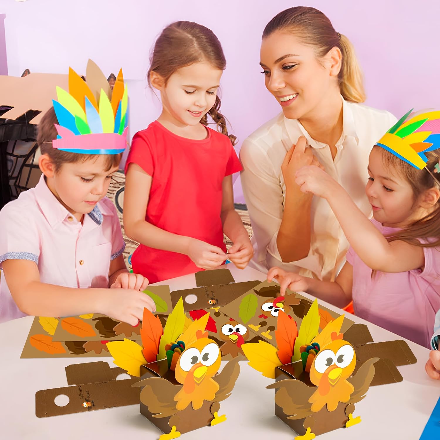 BeYumi Fall Thankful Turkey Craft - 32Pcs Thankful Turkey Jar Craft Kit DIY Religious Prayer Jar with Popsicle Stick Thanksgiving Day Gratitude Paper Box School Fun Activities Supplies for Kids image 4