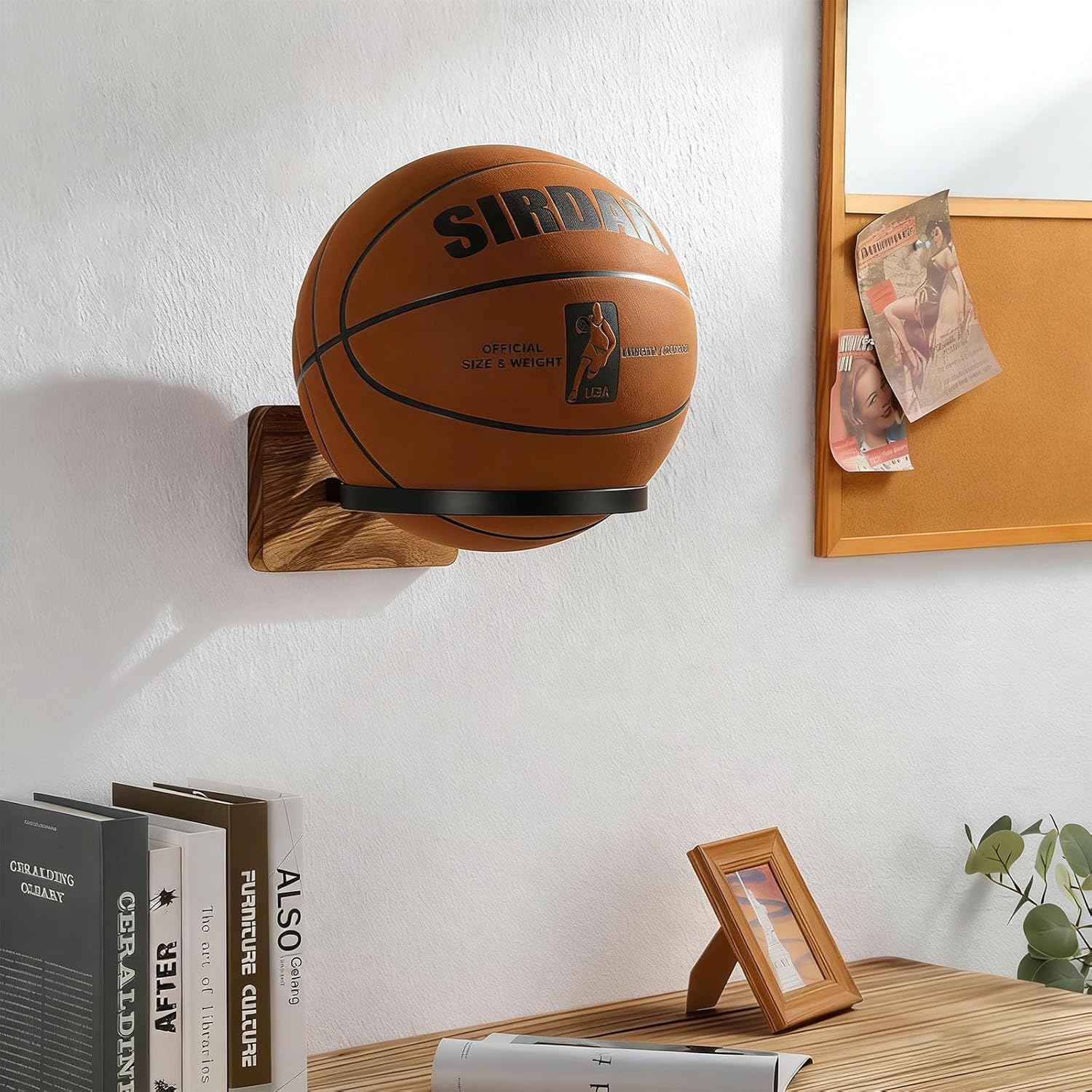Sports Themed Wall Mounted Display Stand Foldable for Basketball Football Organization Multiple Use Across Basketball Wall Rack