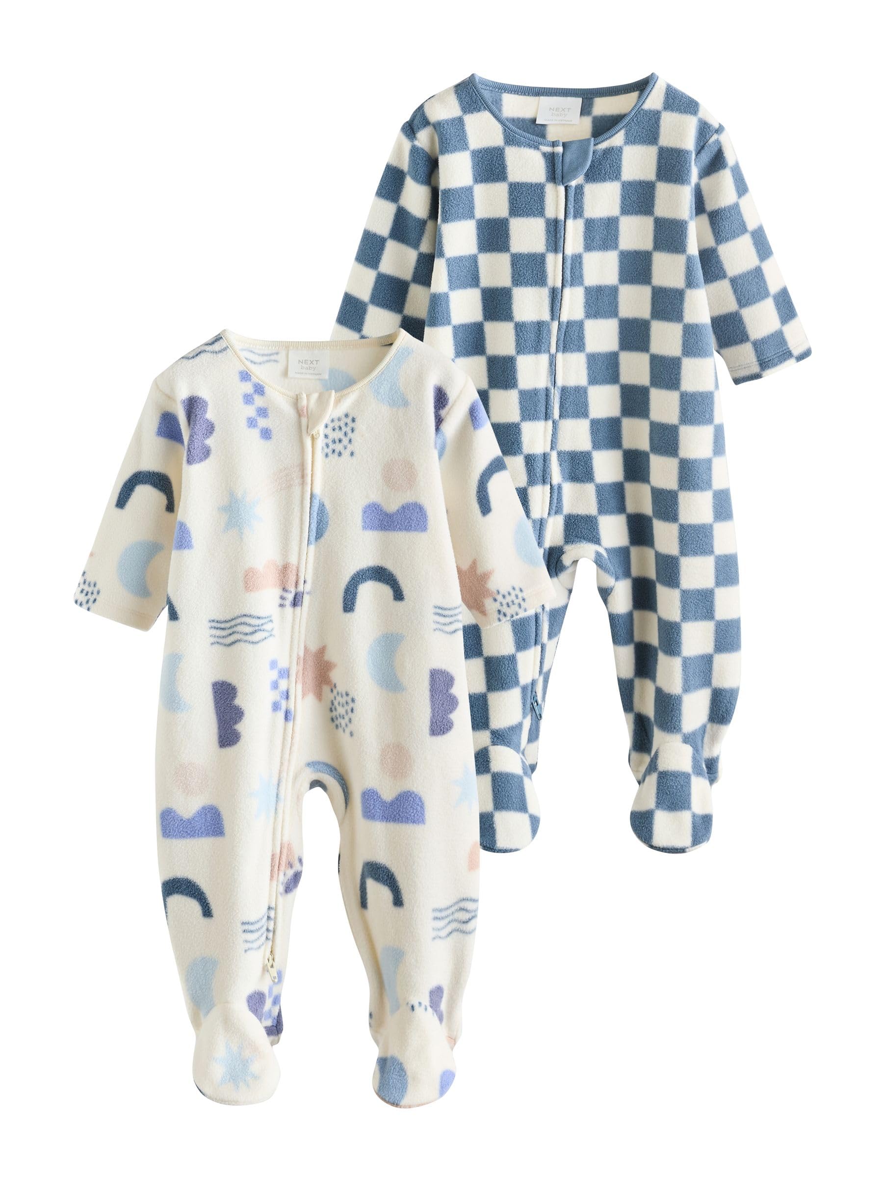 NEXT Baby Jungen Babystrampler Zwei-Wege-Reißverschluss Microfleece 2er-Pack