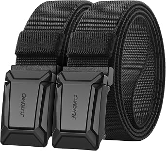 JUKMO Stretch Tactical Belt for Men,2 Pack Military Work Rigger Hiking 1.5" Elastic Nylon Web Quick Release Belt in Gift Box