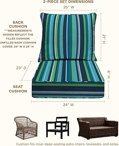 Miniatura 6 de Honeycomb Juego de cojines para patio con diseño de rayas para exteriores, relleno de espuma resistente, resistente a la intemperie y elegante,