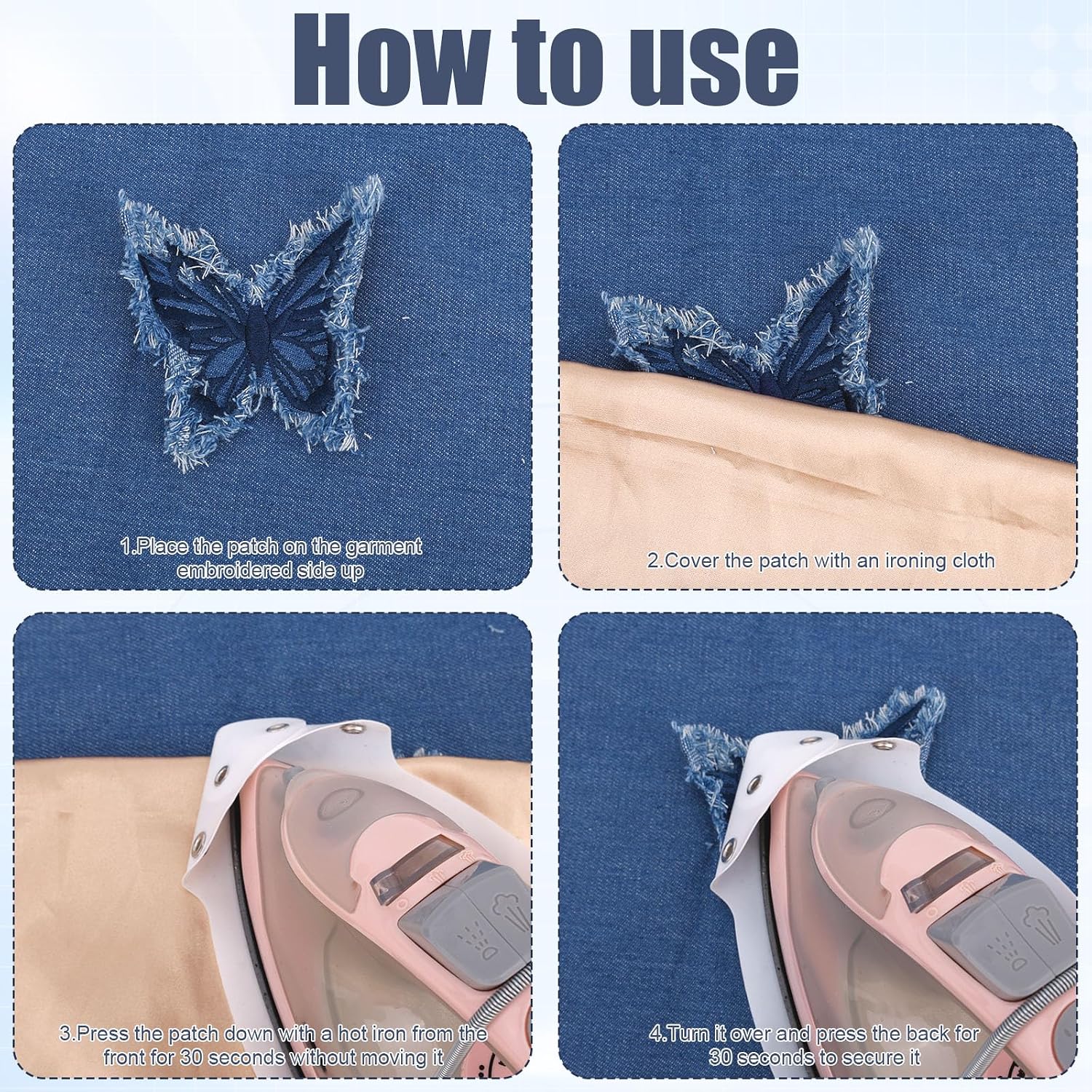 3pcs Denim Butterfly Iron-on Patches, Blue Ironable & Sewing Butterfly Denim Clothes Patches Retro DIY Crafts Embroidered Applique Decorative Repair Accessories for Bags Hats Shoes Clothing image 4
