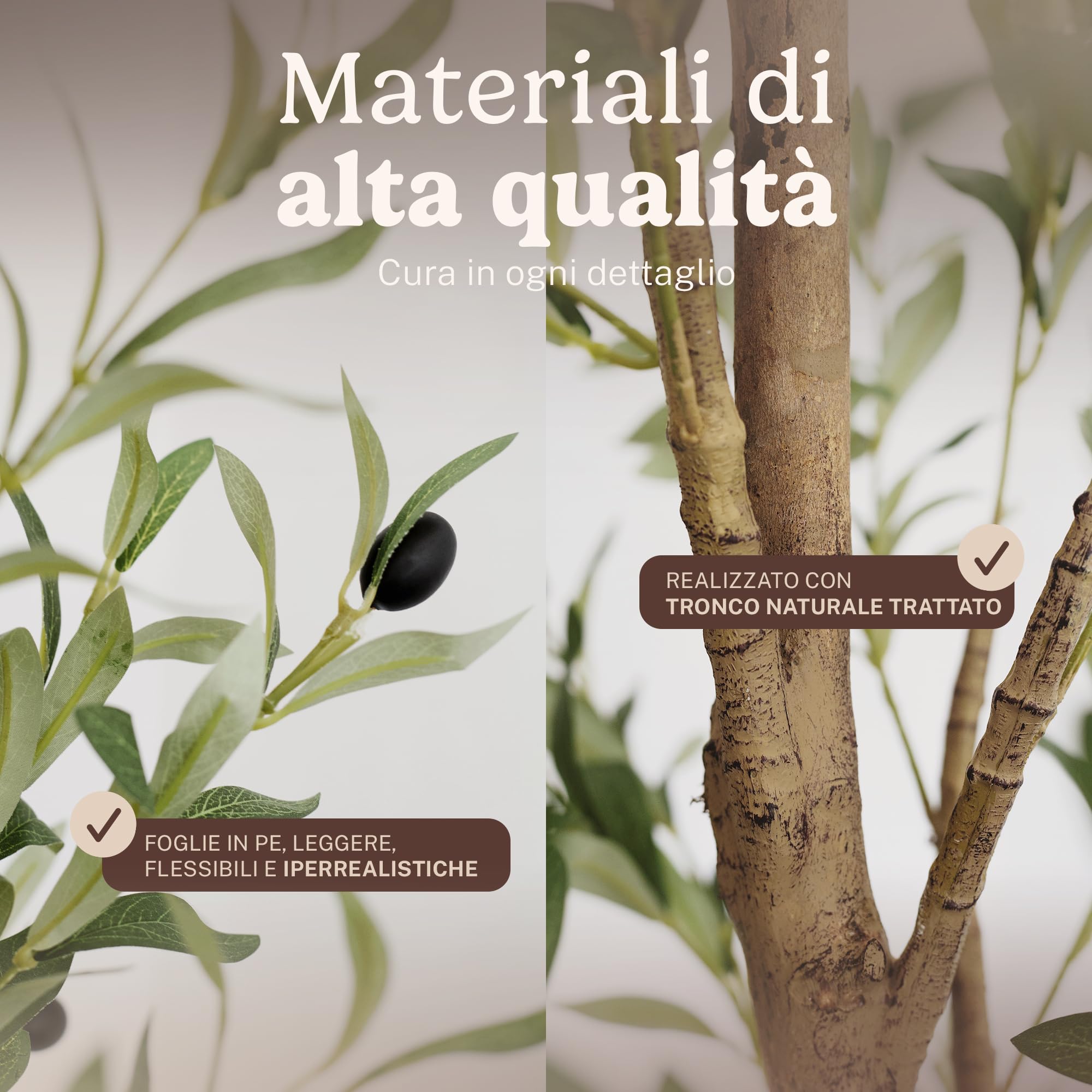 MAIA SHOP Olivo artificiale 180 cm Minimal, pianta finta grande da interno con tronco naturale, albero decorativo realistico per arredare casa ufficio e hotel