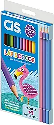 Lápis de Cor CIS, Caixa com 12 cores + 3 Lápis de Cor Tons Pastel, Multicolorido, 44.8004