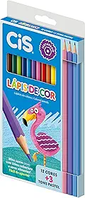 Lápis de Cor CIS, Caixa com 12 cores + 3 Lápis de Cor Tons Pastel, Multicolorido, 44.8004