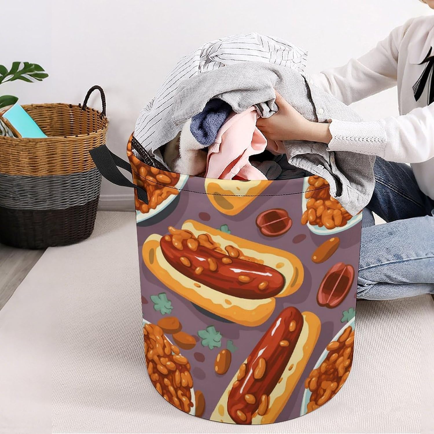 Baked Beans And Hot Dogs Novelty Collapsible Laundry Baskets Waterproof Clothes Hamper Storage Bins with Handles 13.8"x13.8"x17.3" 17.3"x17.3"x17.3"