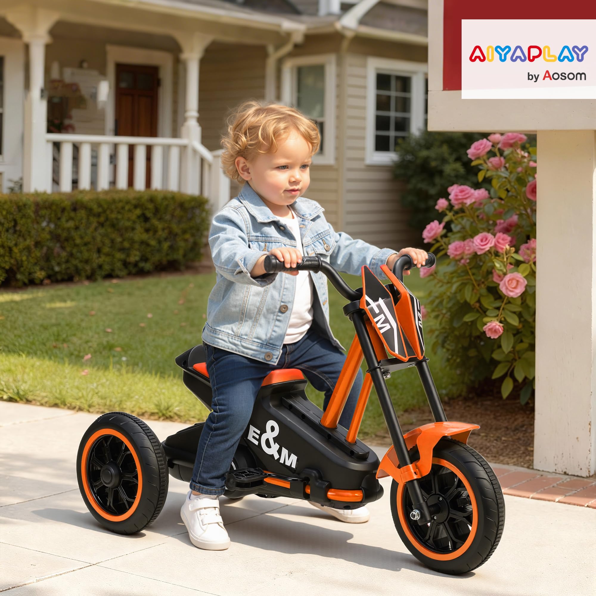AIYAPLAY Dreirad, Kinderfahrrad, Laufrad, Kinderrad mit Pedal, Lauffahrrad für Kinder 18-36 Monaten, für den Innen- und Außenbereich, Stahl, Orange