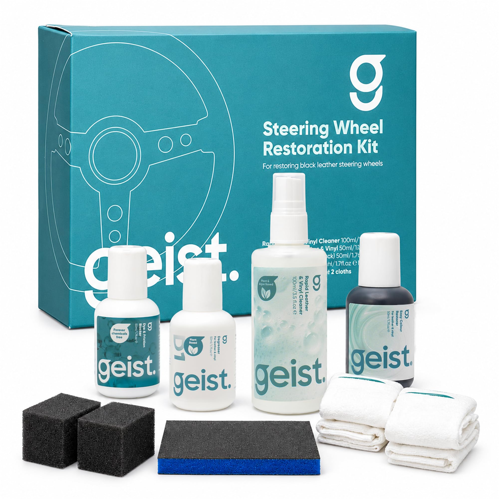 Geist. Kit di ripristino del volante | Sgrassa e rinfresca il colore dei volanti neri usurati o graffiati