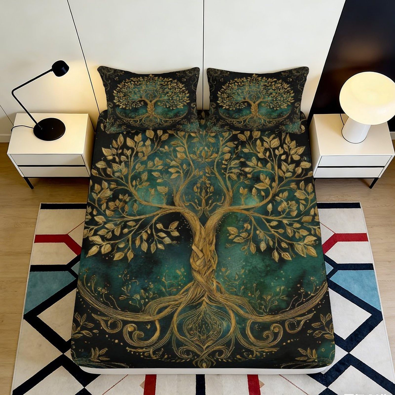 Pnayamiorkfel Style-10 3D Printed Tree Of Life Fitted Sheet Microfiber Soft Breathable Ancient Forest Bed Cover For Bedroom Dorm Decor 90X200x25cm