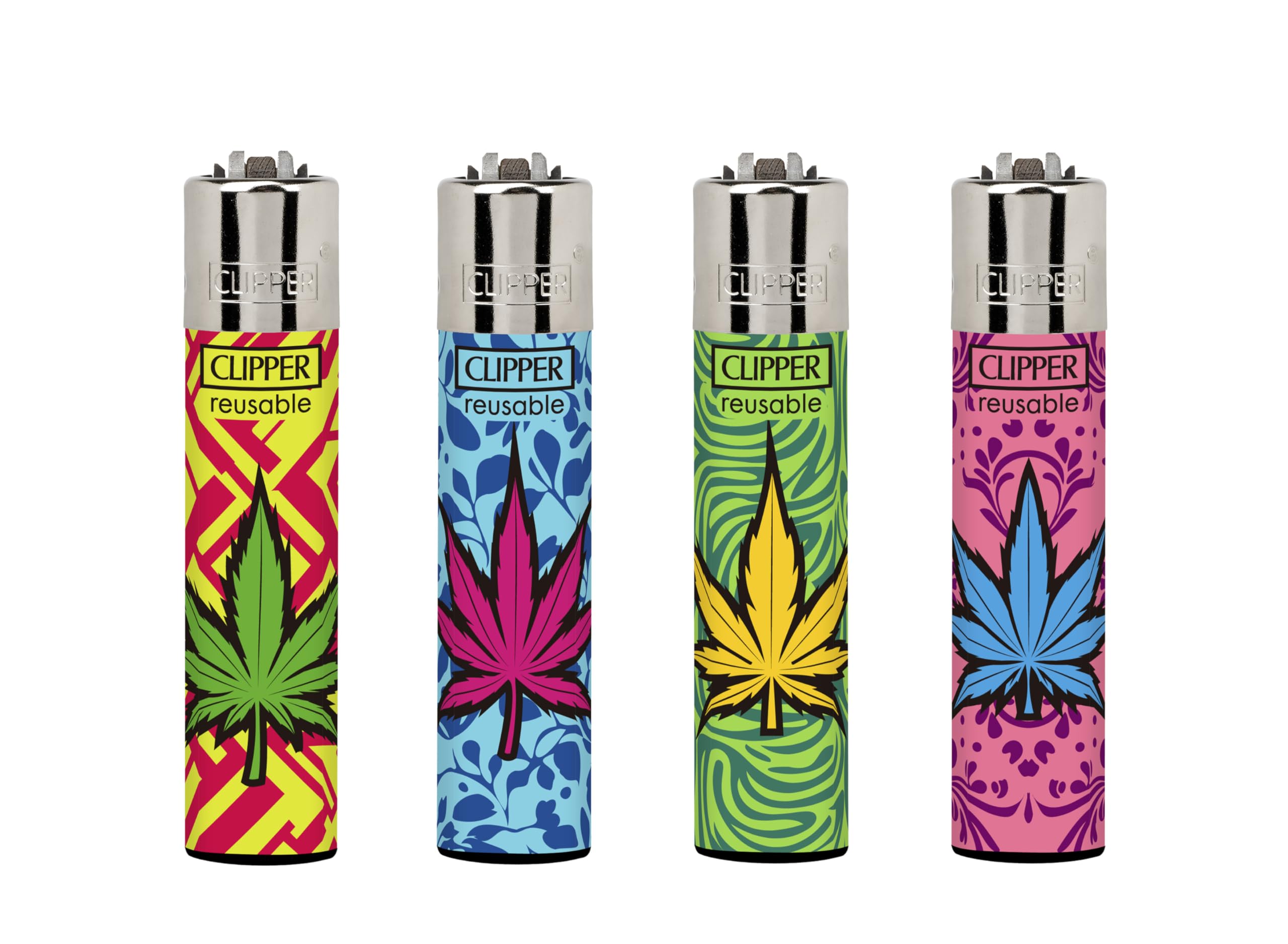 SET OF 4 CLIPPER REGULAR SIZE REFILLABLE LIGHTER (FRONT WEEDS)