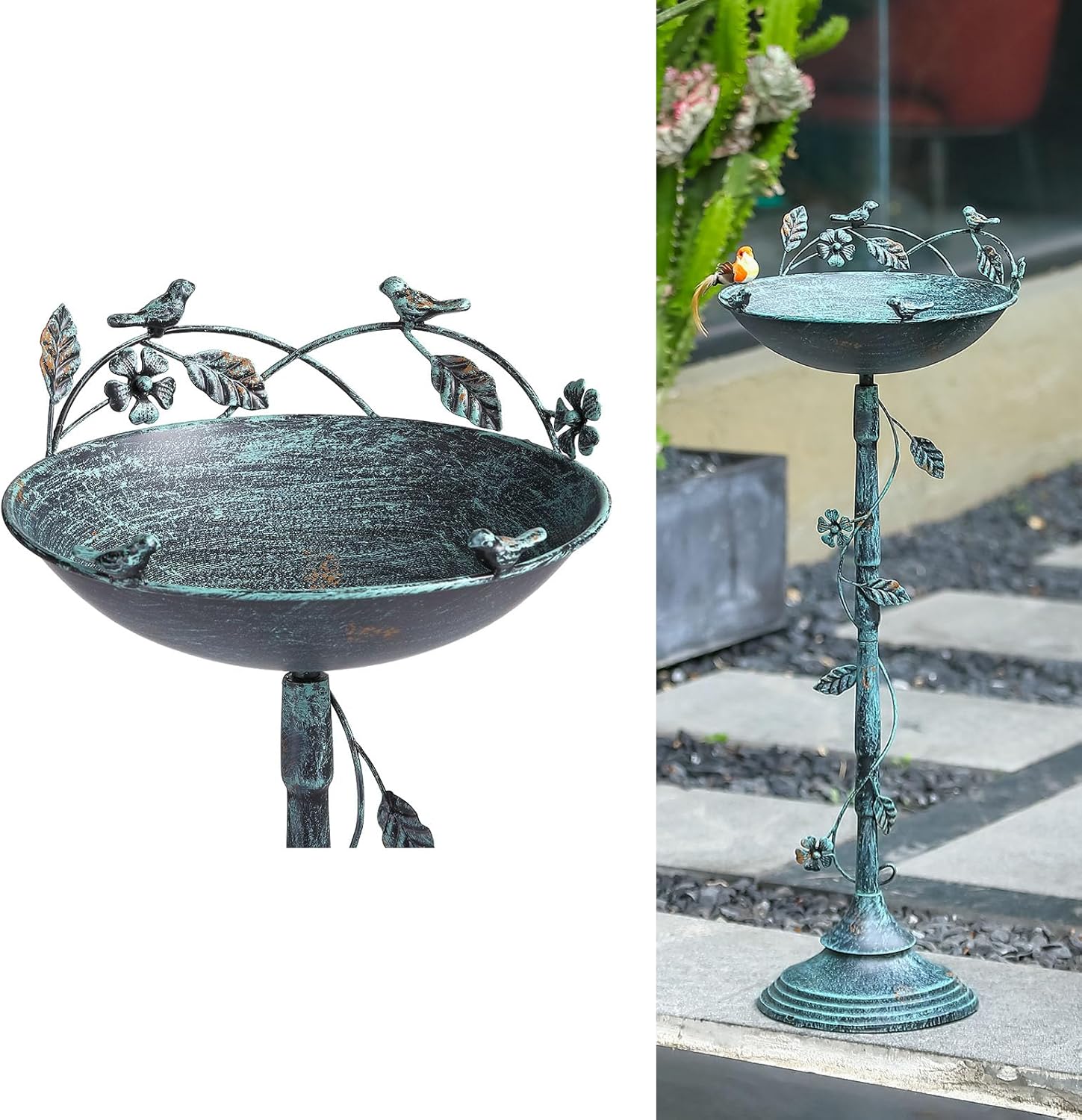 Jemeni Pedestal Bird Bath for Outdoors, 27" H Iron Birdbath Feeder Stand for Outside Garden Decor, Antique Blue
