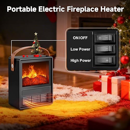 Miniatura 8 de FLAME&SHADE Calentador de chimenea eléctrico portátil para uso en interiores, calentadores de chimenea con protección contra sobrecalentamiento de