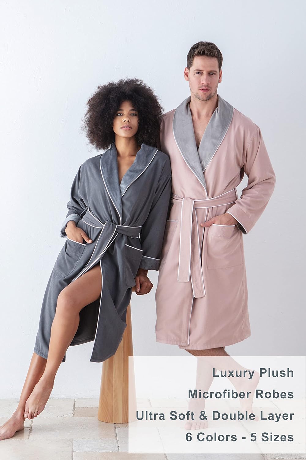 SEYANTE Plush Lined Microfiber Robe - Luxury Hotel Robe, Knee Length, Warm Unisex Bathrobe - Quality Spa Robe for Women & Men