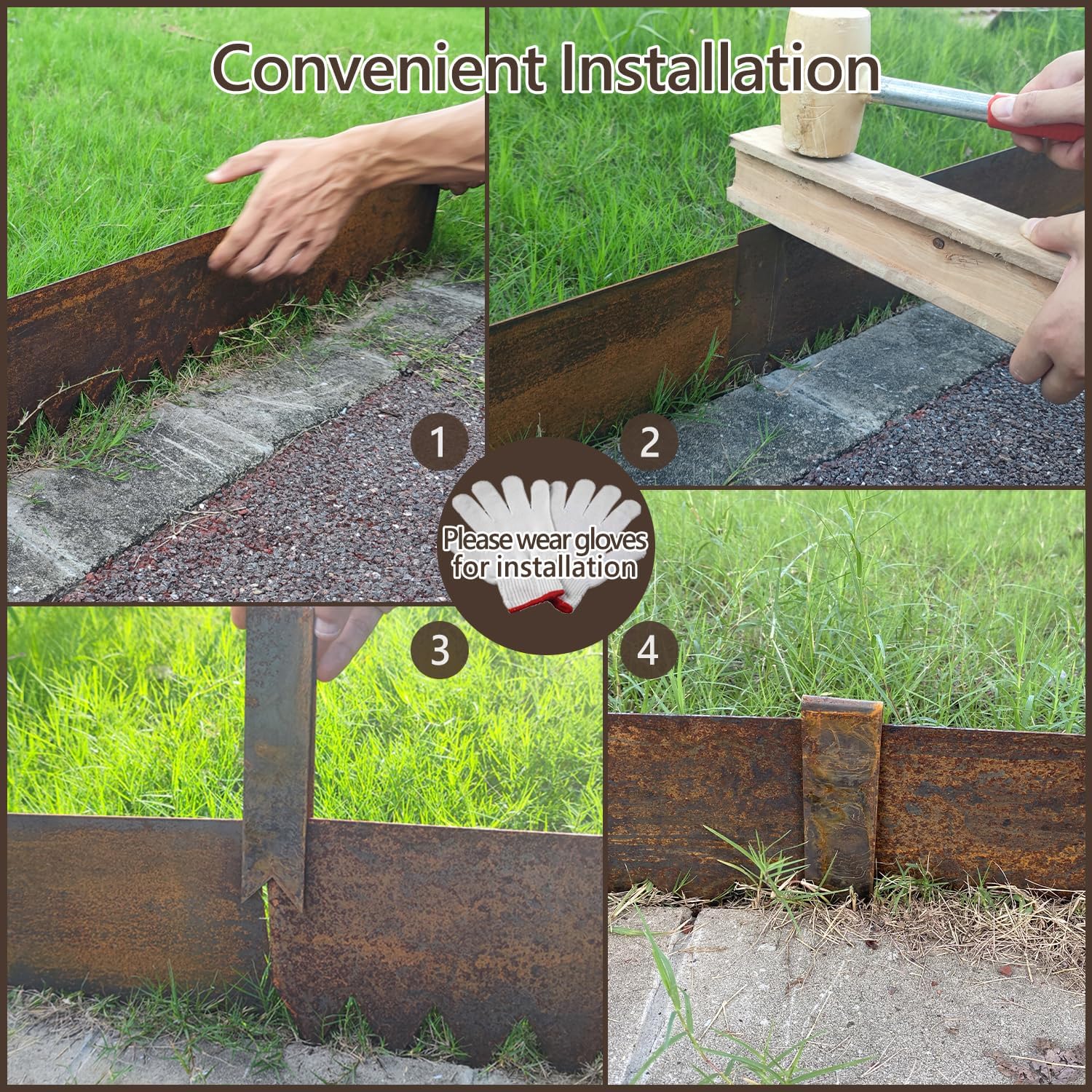 Cor-Ten Steel Landscape Edging with Rust Patina Finish, Pre-Rusted Cor-Ten Steel Landscape Edging, 42 inch Strips, 6 inch Depth (16 Pack)