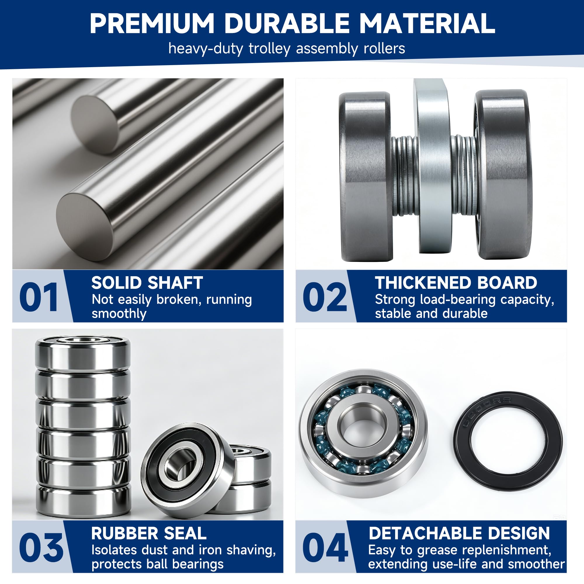 2-Wheel Trolley Assembly Rollers,Upgraded Dual Bearing & Rustproof Metal Plate,Strut Channel Rollers Trolley for use with 1-5/8" Wide and All 1-5/8" or Taller Strut Channel(10pcs) — Amazon image 2