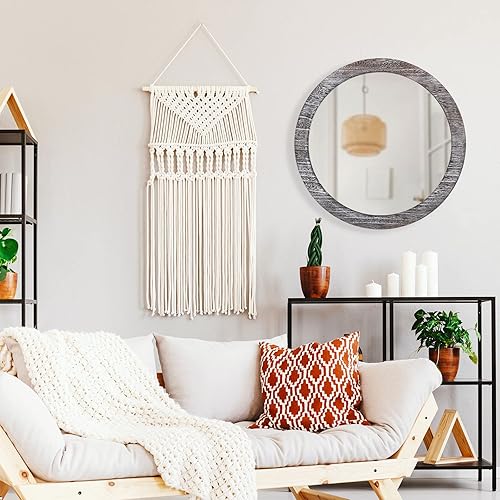 Miniatura 4 de Espejo redondo de pared de 20 pulgadas para baño, espejo circular para el hogar, espejo de marco de madera para sala de estar, dormitorio, entrada y