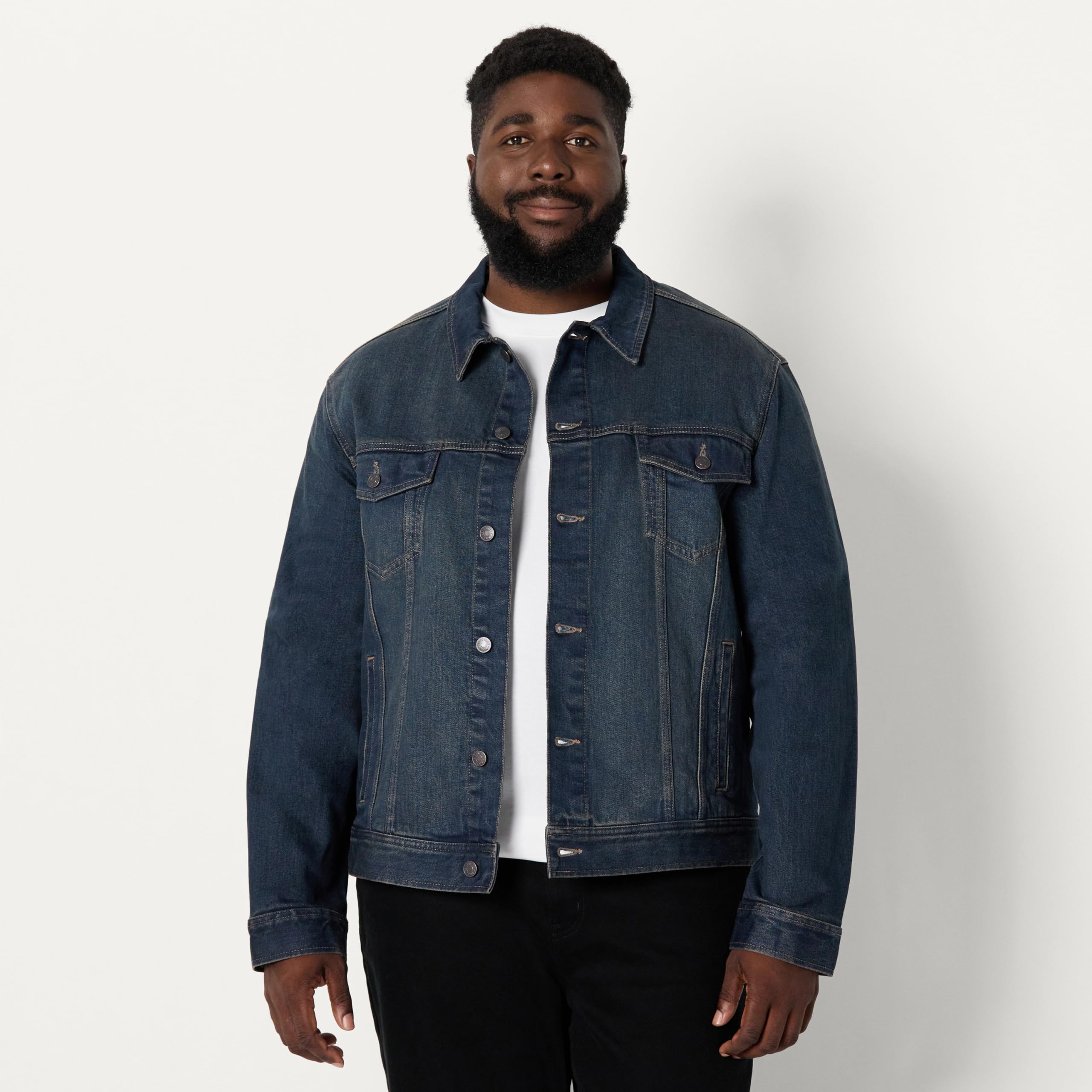 Amazon Essentials Uomo Giacca in Denim a Bassa Elasticità con vestibilità Regolare