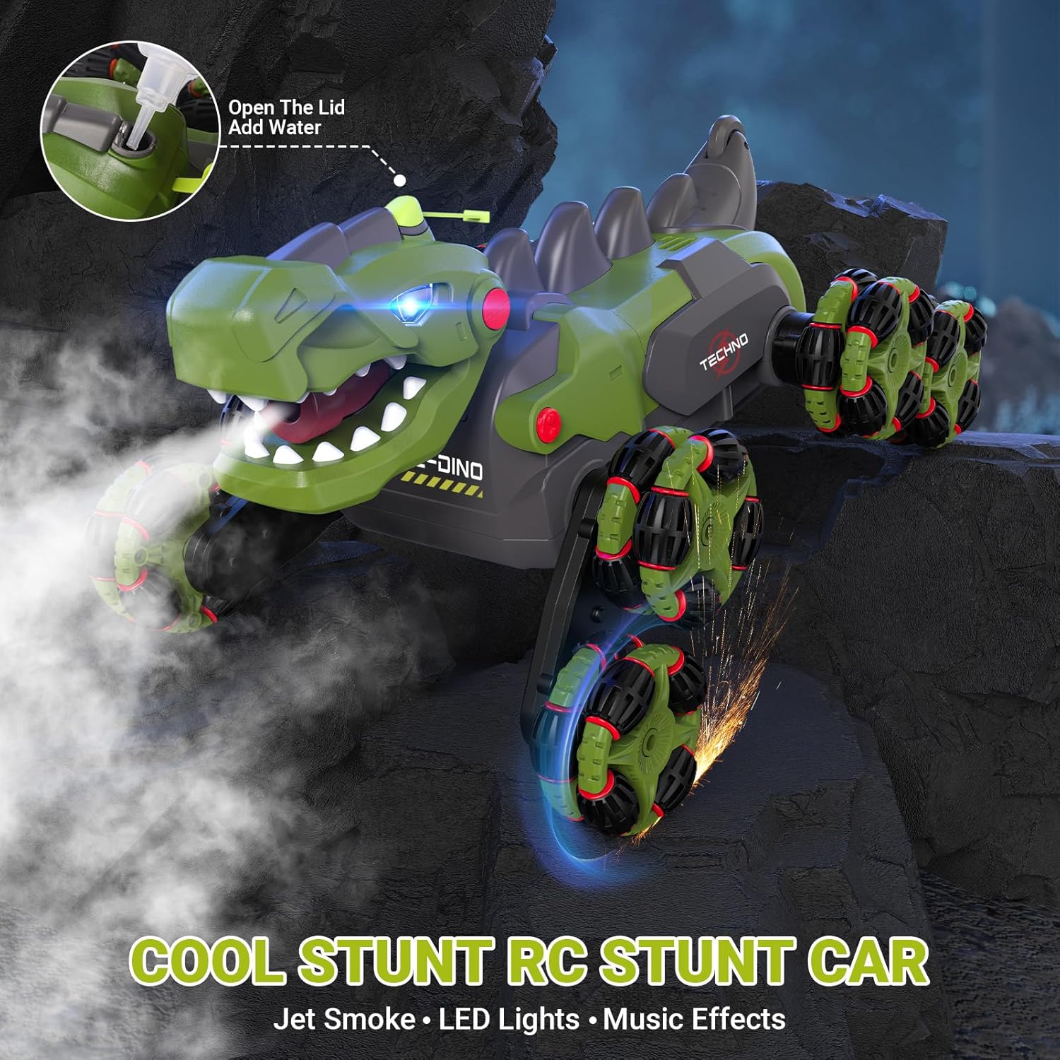 8WD RC Stunt Car Toys for Kids,2.4Ghz Remote Control Dinosaur toys 360° Rotating Changeable RC Stunt Dinosaur Remote Control Dinosaur Car Toys with Spray Lights, Birthday Gifts for Boys Girls Kids image 3 of 7 B0D59QJ1S4