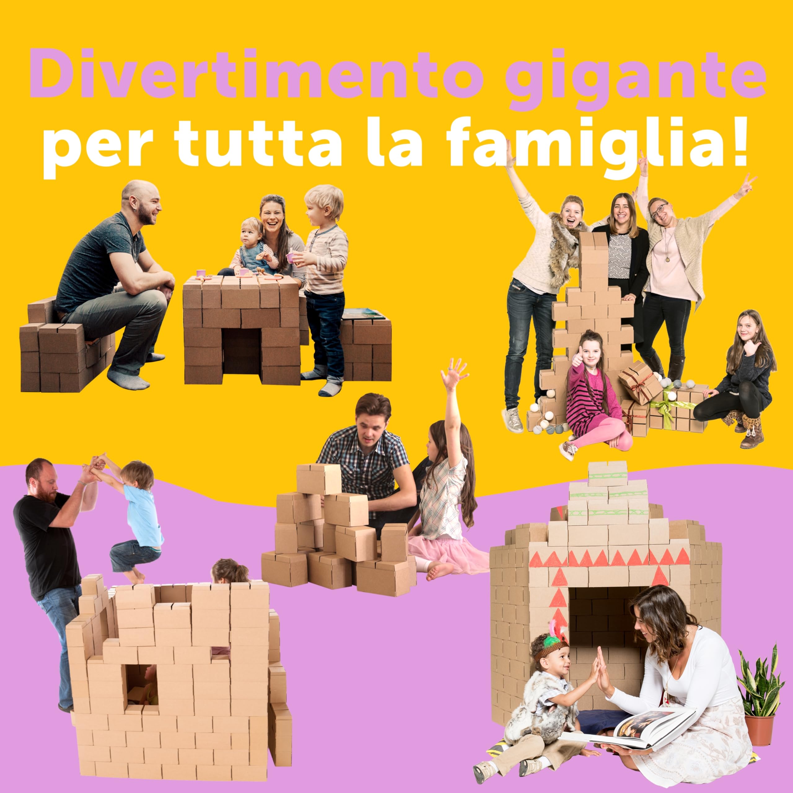 GIGI Bloks Capanna per Bambini da Interno | Set Costruzioni Incastro & Empilabili per Casetta per Bambini in Cartone con 203 Blocchi Costruzioni | Casa Giocattolo Robusta & Facile da Montare