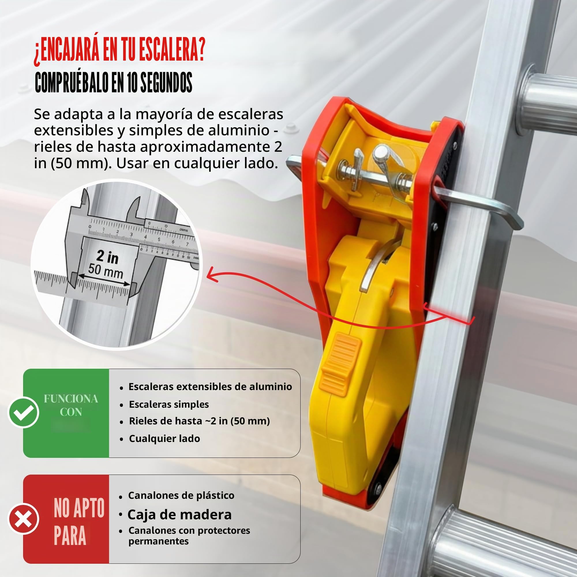 Lock Jaw Ladder Grip - Bloqueo de escalera anticaída - Tope de escalera de montaje rápido - Agarre de escalera para seguridad en el trabajo - Accesorios de escalera - Bloqueo de escalera