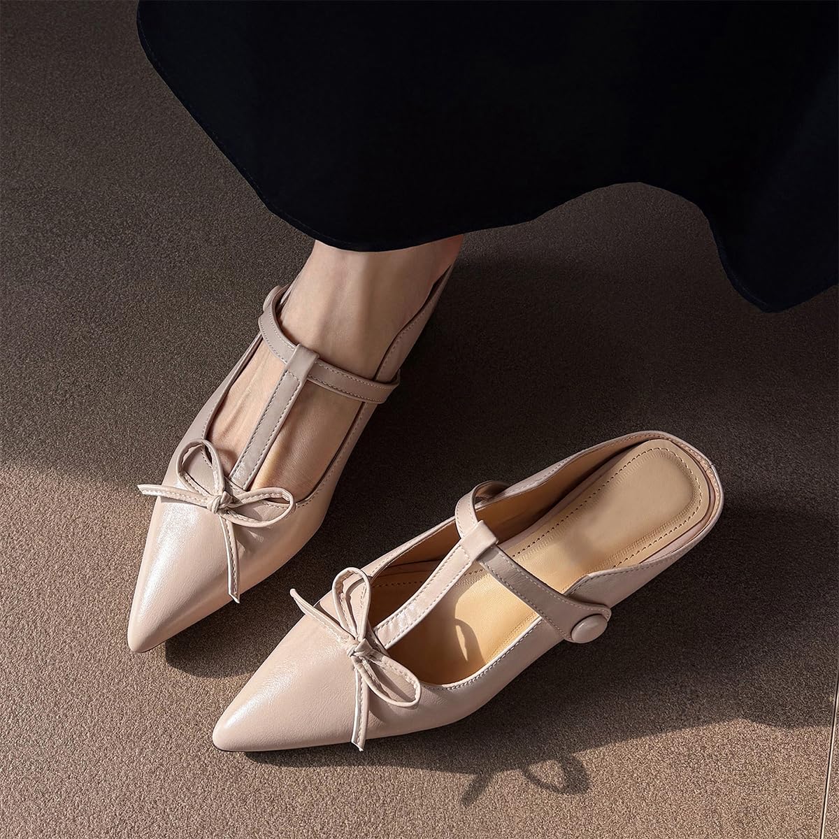 Mules Estilo Bailarina Mujer Puntera Fina Cuña
