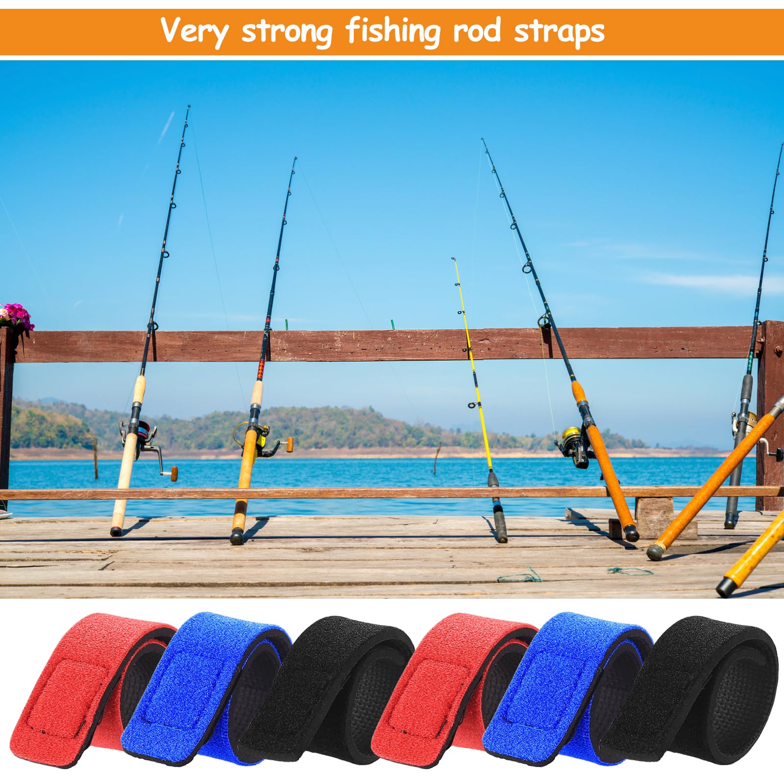 15 Correas para Cañas de Pescar, Cinturón Elástico para Cañas, Juego de Bandas de Pesca con Velcro, Soporte para Cañas de Pescar, Correas de Fijación para Transporte y Almacenaje