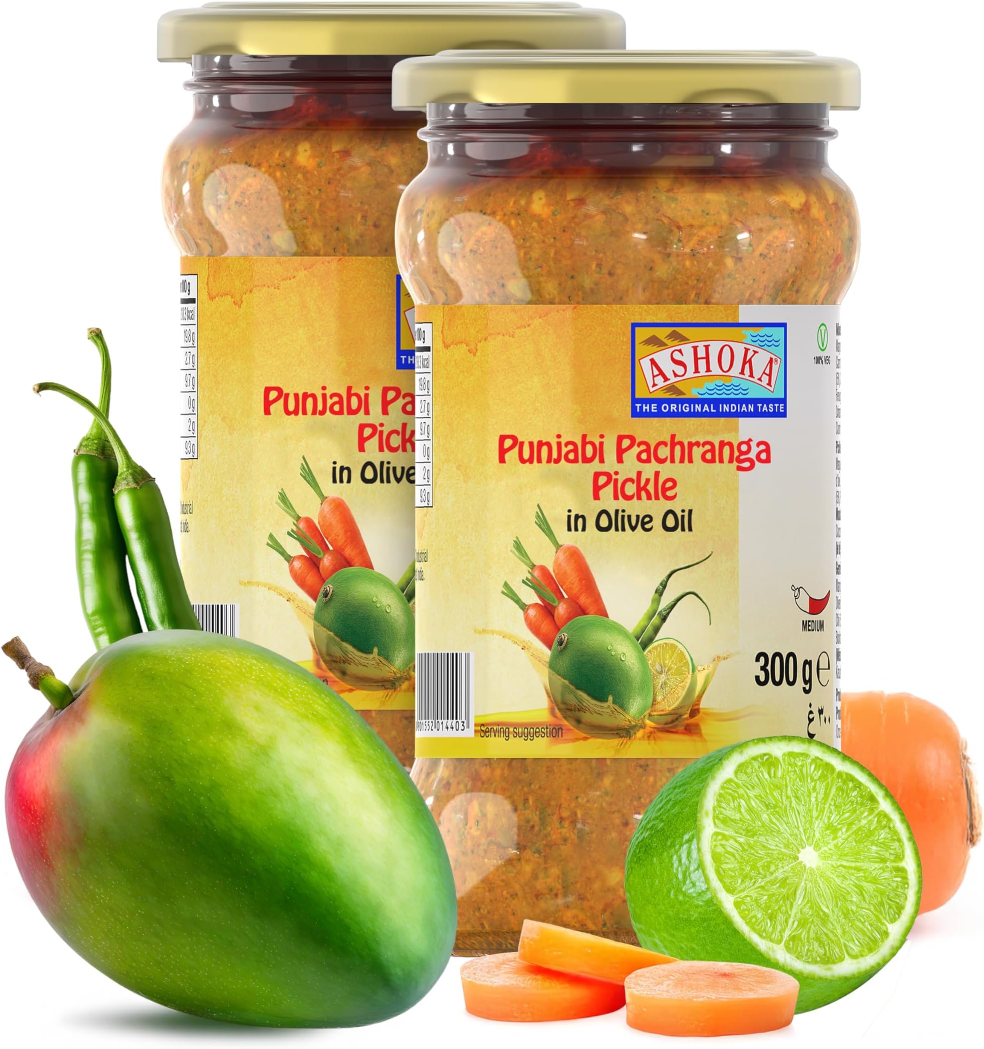 Ashoka 1932 | Olive Oil Pickles | All Natural | North Indian Pickle | Punjabi Pachranga Achar | Indian Pickle Jar | Pickled Pantry | Great for Cooking | 300 Grams (Pack of 2)
