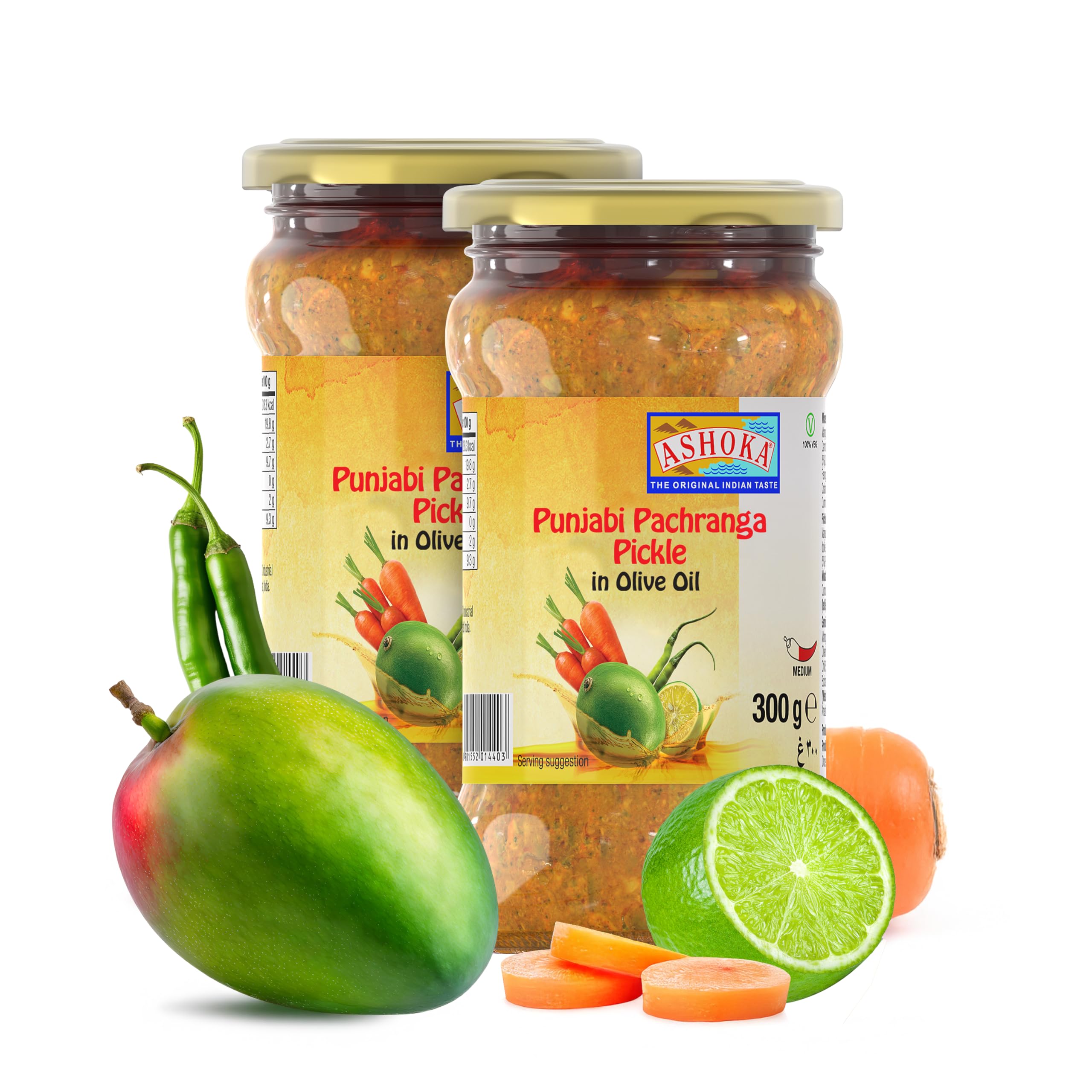 ASHOKA1932 | Olive Oil Pickles | All Natural | North Indian Pickle | Punjabi Pachranga Achar | Indian Pickle Jar | Pickled Pantry | Great for Cooking | 300 Grams (Pack of 2)