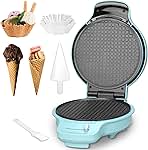 Waffle Cone Maker Machine with Browning Control, Nonstick Waffle Bowl Maker, 7.5” Ice Cream Cone Maker, Thin Waffle Maker Crispy, Cone Roller & Bowl Press Included, Aqua