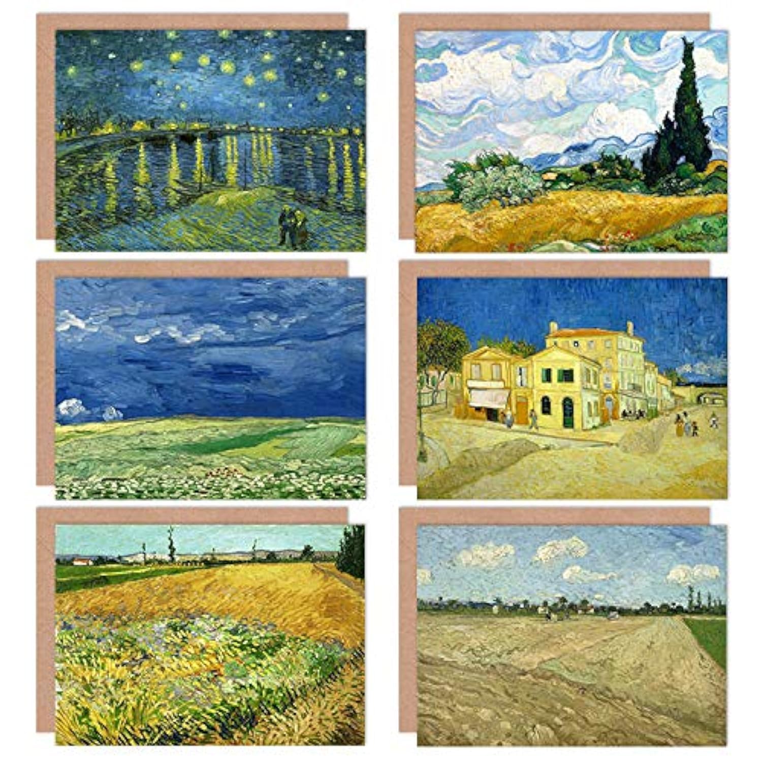 Artery8 Vincent Van Gogh Geploegde Yellow House Wheatfield Cypresses Starry Night Fine Art Greeting Card Pack of 6