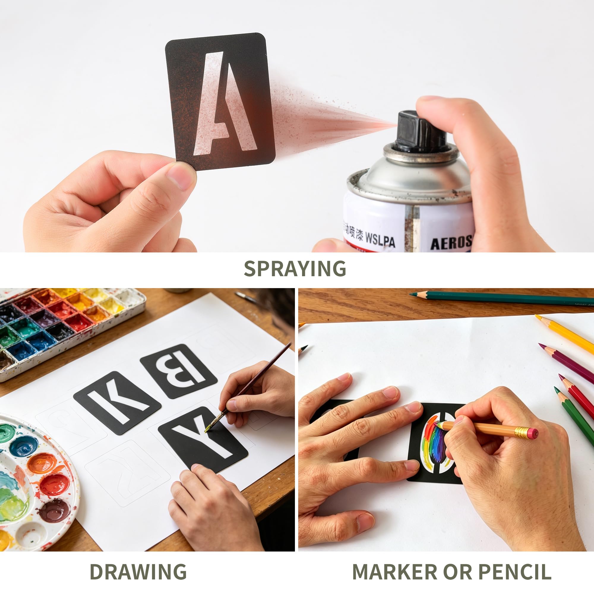 Plantillas de letras y números de 5 cm, 42 plantillas de plástico reutilizables para pintar en madera, pared, tela, roca, señalización, pizarra, decoración de manualidades