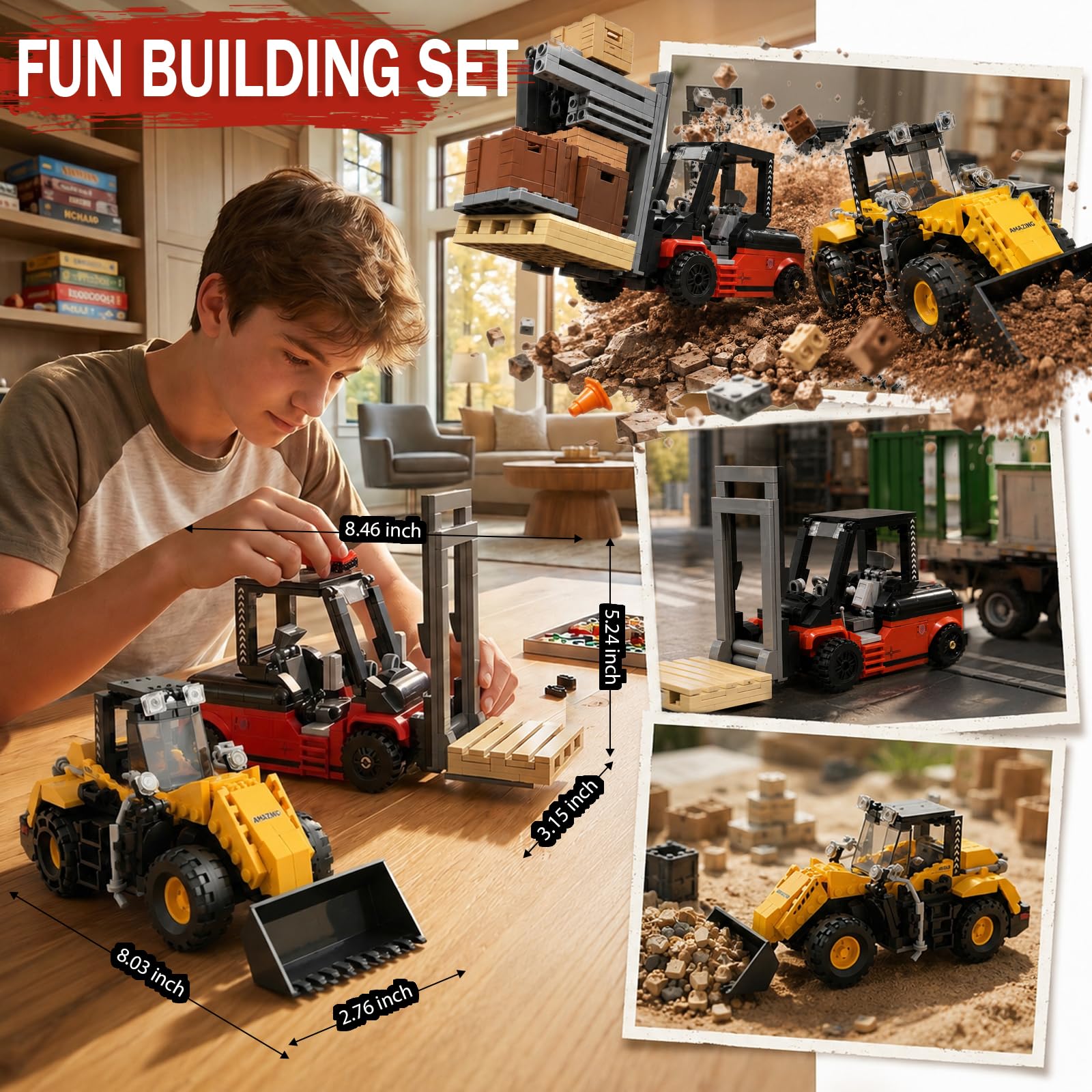Set di costruzione di carrelli elevatori e kit di costruzione del caricatore, set di costruzione per adulti, 14+, decorazione per ufficio domestico, regalo ideale, 680 pezzi