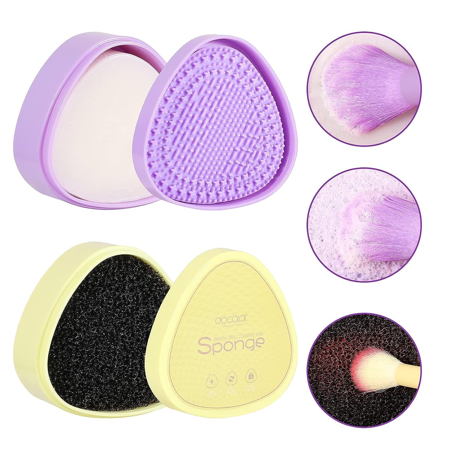 Docolor 3-in-1 Juego Limpiador de Brochas de Maquillaje, Esponja de Eliminación Color de Pincel de Maquillaje Cosmético con Jabón Sólido y Almohadilla de Limpieza de Cepillo de Maquillaje de Silicona