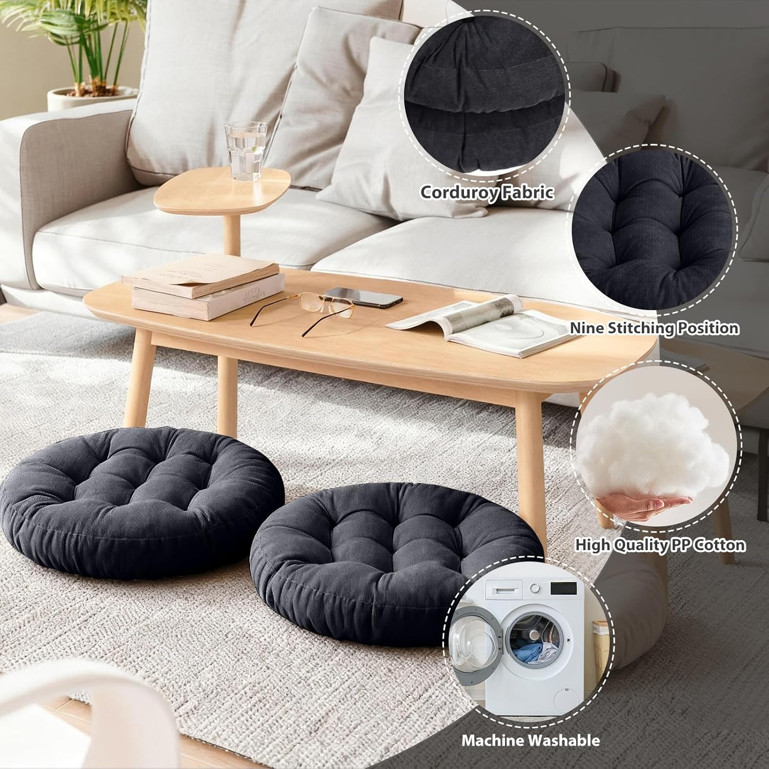 Tiita Outdoor Cushions Square Floor Pillow Thicken Tufted Seat Pad Large Floor Cushion for Yoga Meditation Living Room