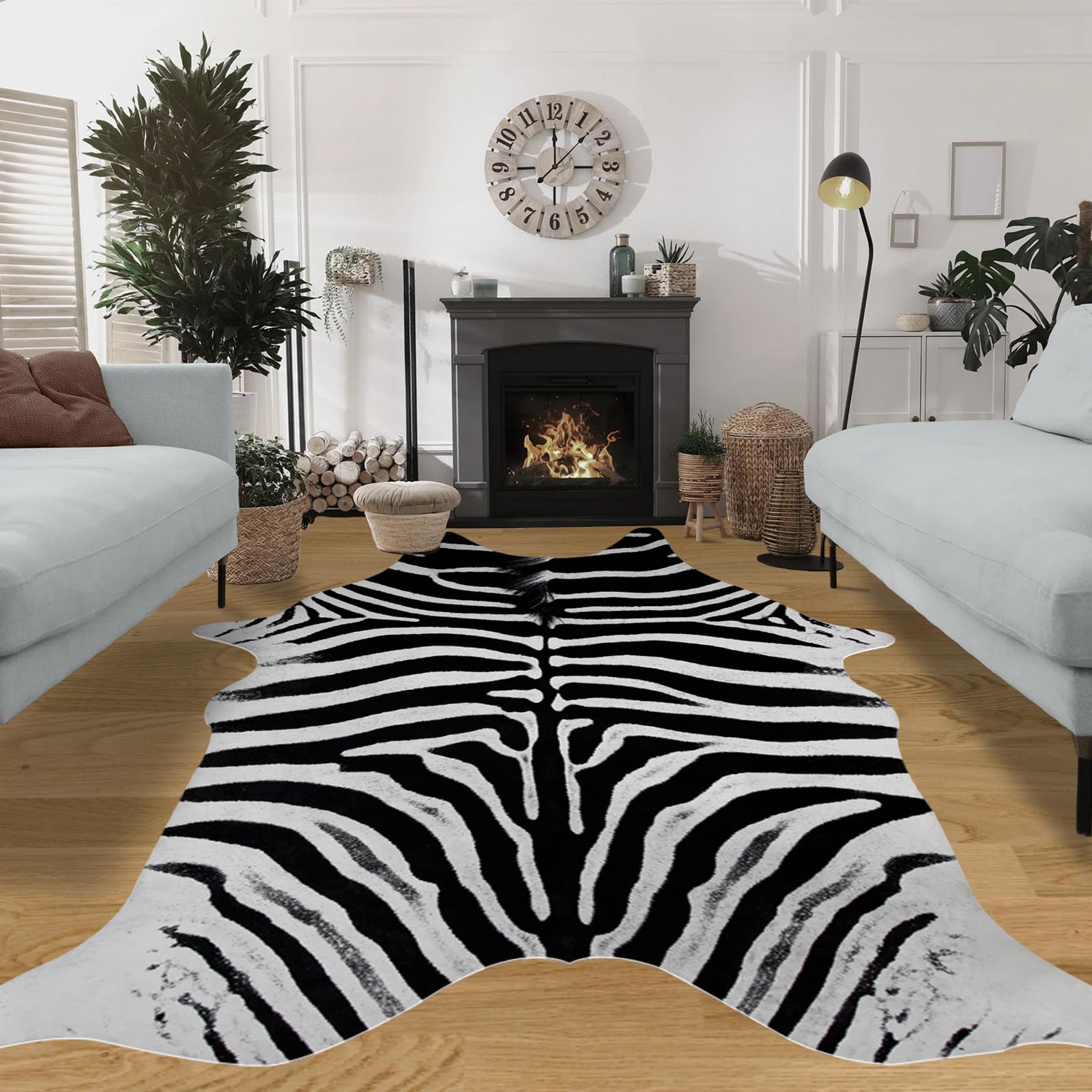 Zebra Rug Large 10x8 ft Zebra Print Rug Cow Hide Carpet Cowhide Animal Rugs Cow Print Non Slip Area for Bedroom Living Room Dining Room