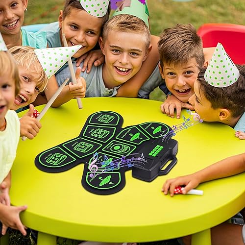 Miniatura 6 de Kit electrónico de batería electrónica, tambor digital enrollable Bonvvie con 9 almohadillas, MIDI, DTC, altavoces duales integrados, batería