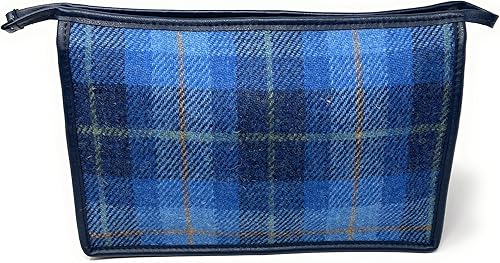 Miniatura 3 de Harris Tweed Blue Tartan - Bolsa de lavado para artículos de tocador, Azul