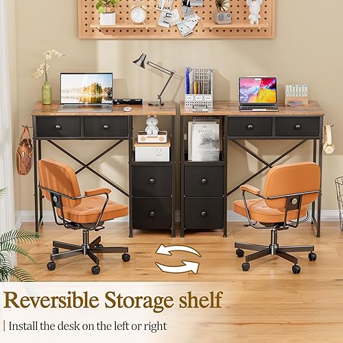 Miniatura 4 de Escritorio pequeño para computadora con 4 cajones de tela, escritorio de escritura simple para oficina en casa, escritorios de estudio compactos