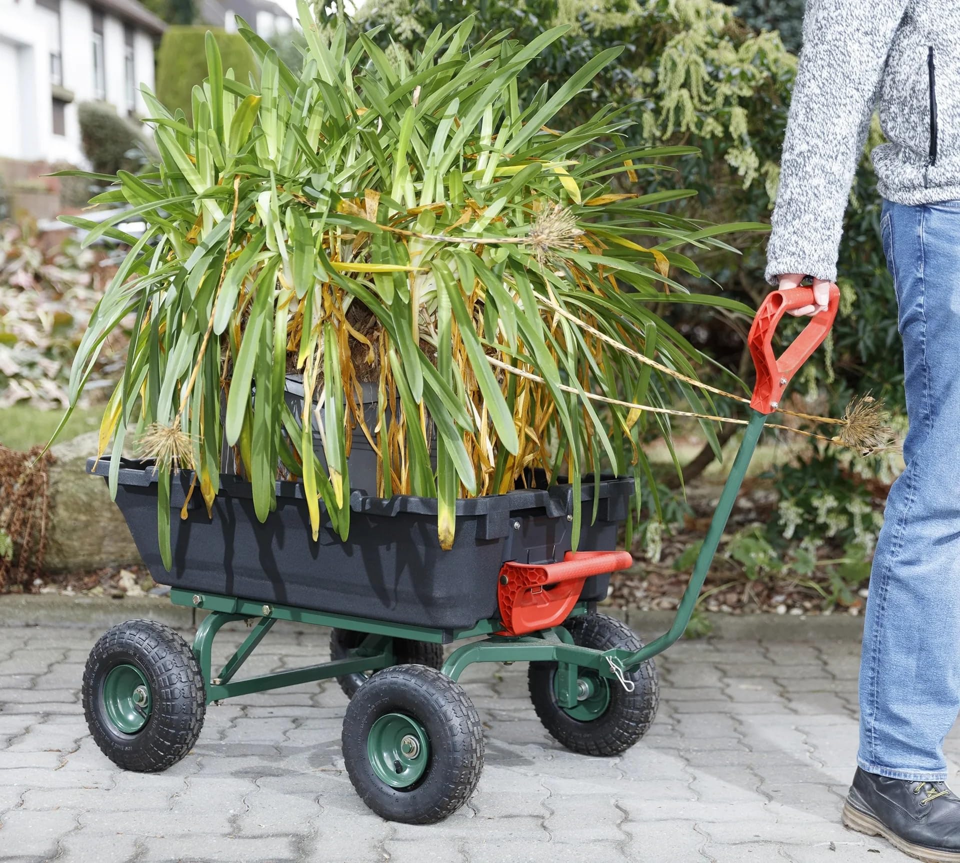 Garten Transportwagen GMGW350 350 kg Tragkraft kippbar breiter Radstand luftbereifte Räder Einhand-Kippfunktion Maße 101x70x52 cm ideal Garten Landwirtschaft