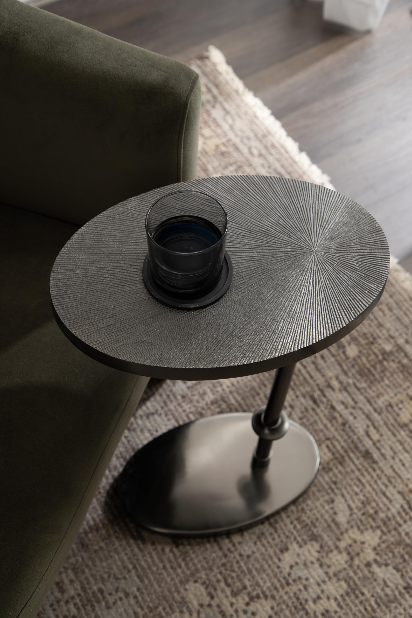 Kate and Laurel Engles Traditional Adjustable-Height Oval C-Table, 15 x 10 x 28, Gray Gunmetal, Vintage Round Indoor Metal C-Shaped End Table with Embossed Pattern for Use as Overbed Table