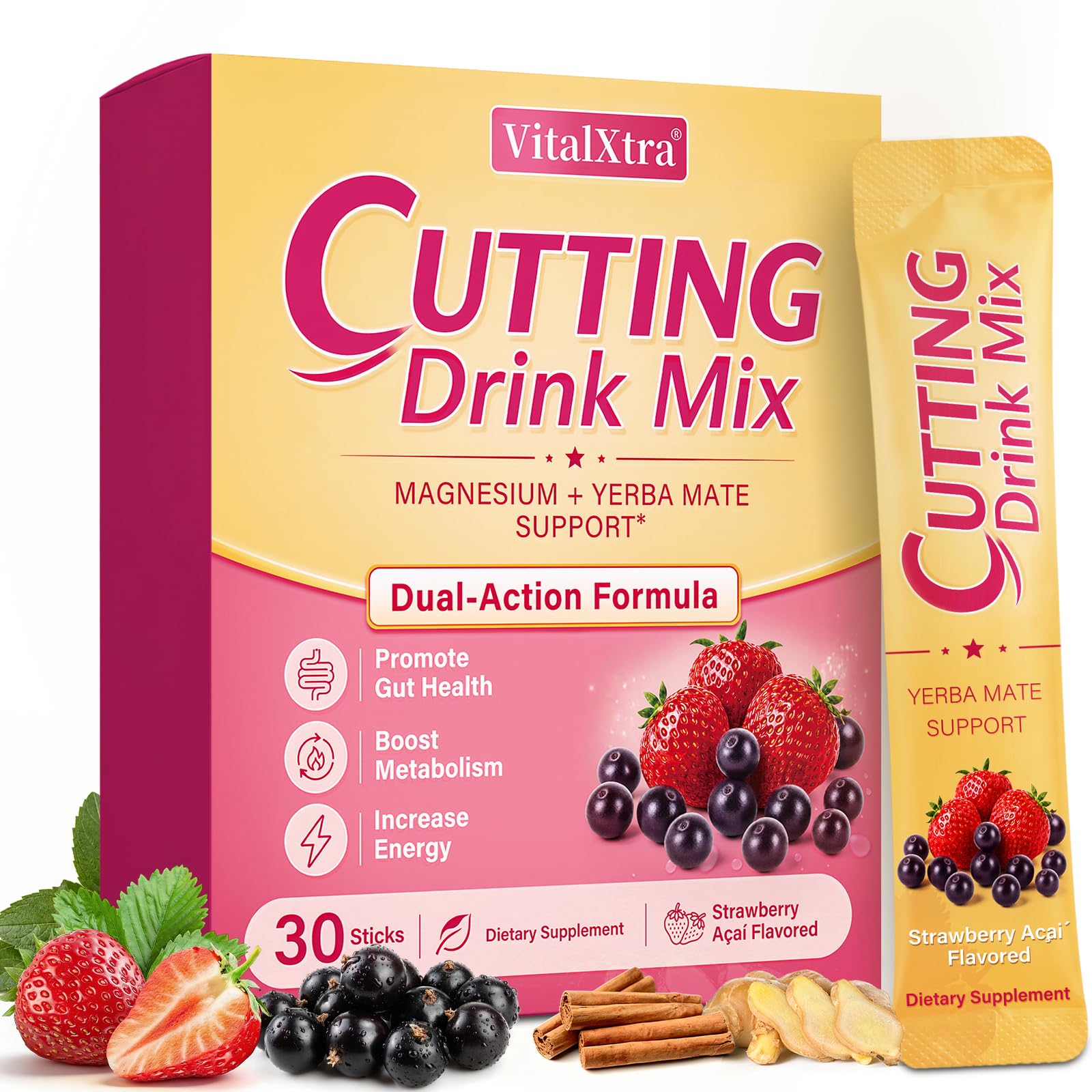 Cutting Drink Mix w/Berberine, Chromium, FOS, Yerba Mate & 5-HTP, 30 Sticks