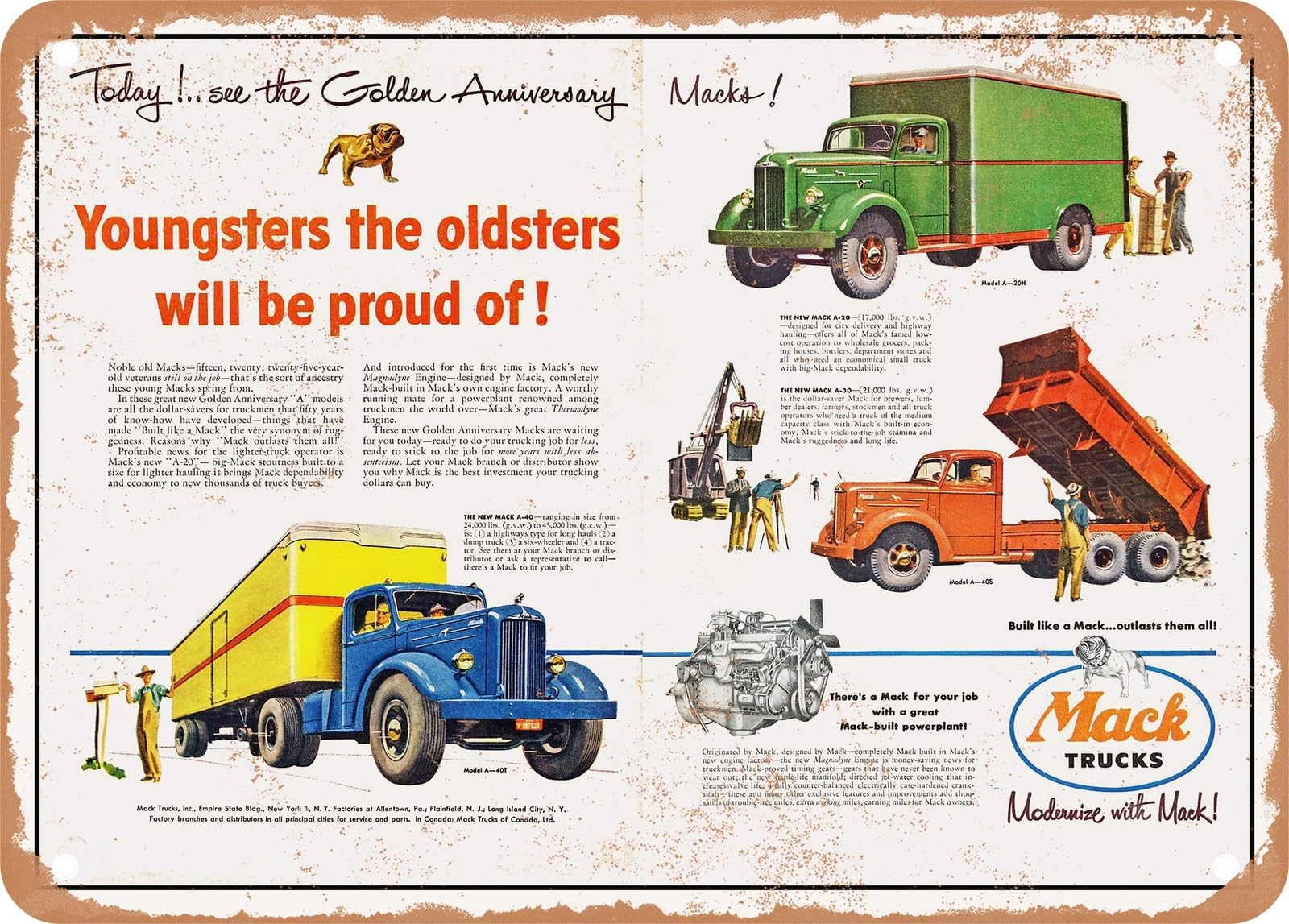 Miaomansenstore Metal Sign - 1950 Mack Golden Anniversary Trucks 2 Vintage Ad Home Decor