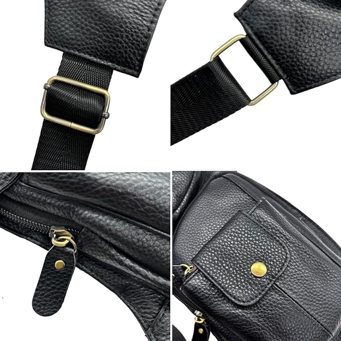 Hebetag Leather Sling Bag Crossbody Backpack for Men Women Travel Outdoor Camping