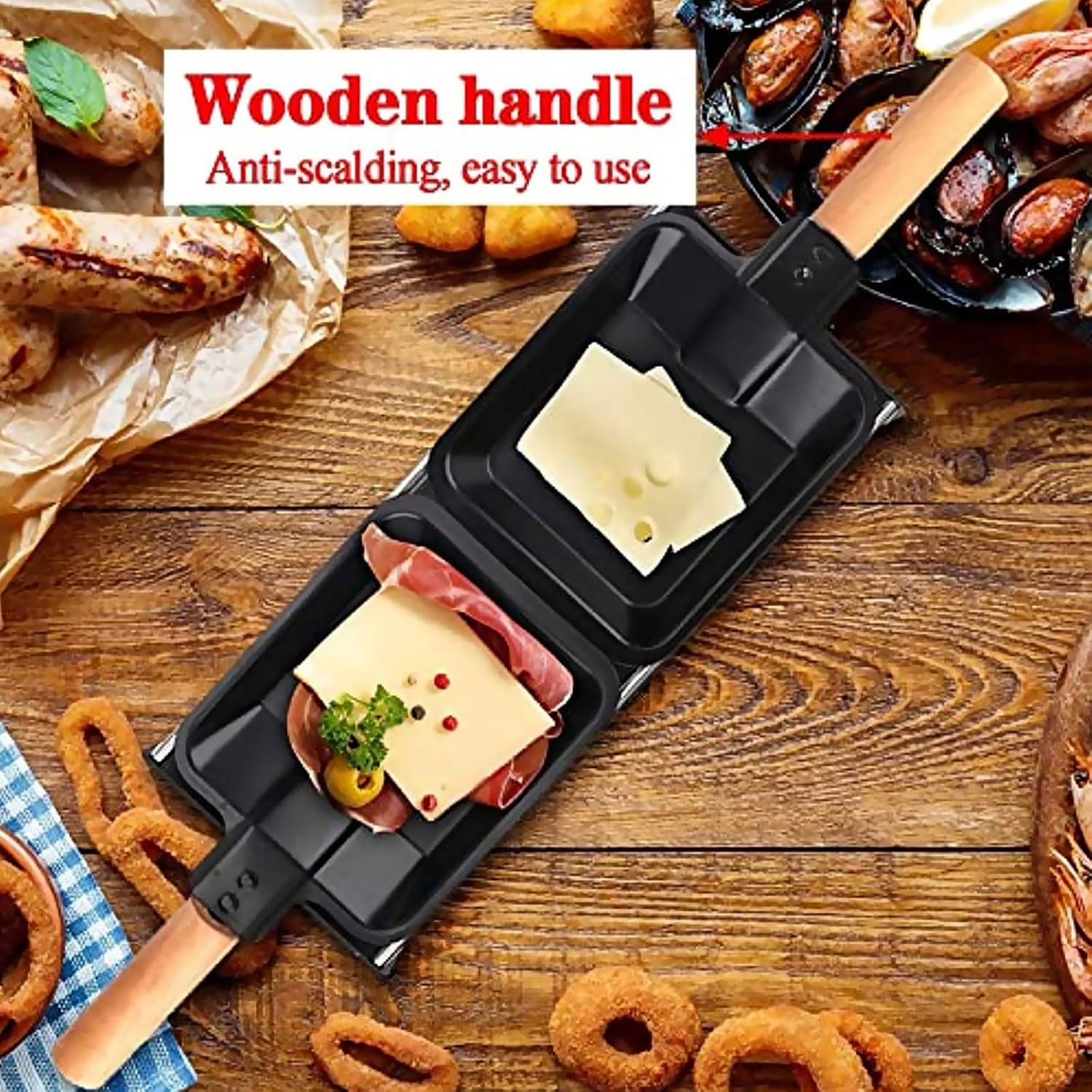Non-Stick Cheese Grill Pan Stove Set, Makes Two Cheeses at Once, Portable Cheese Raclette Maker with Spatula